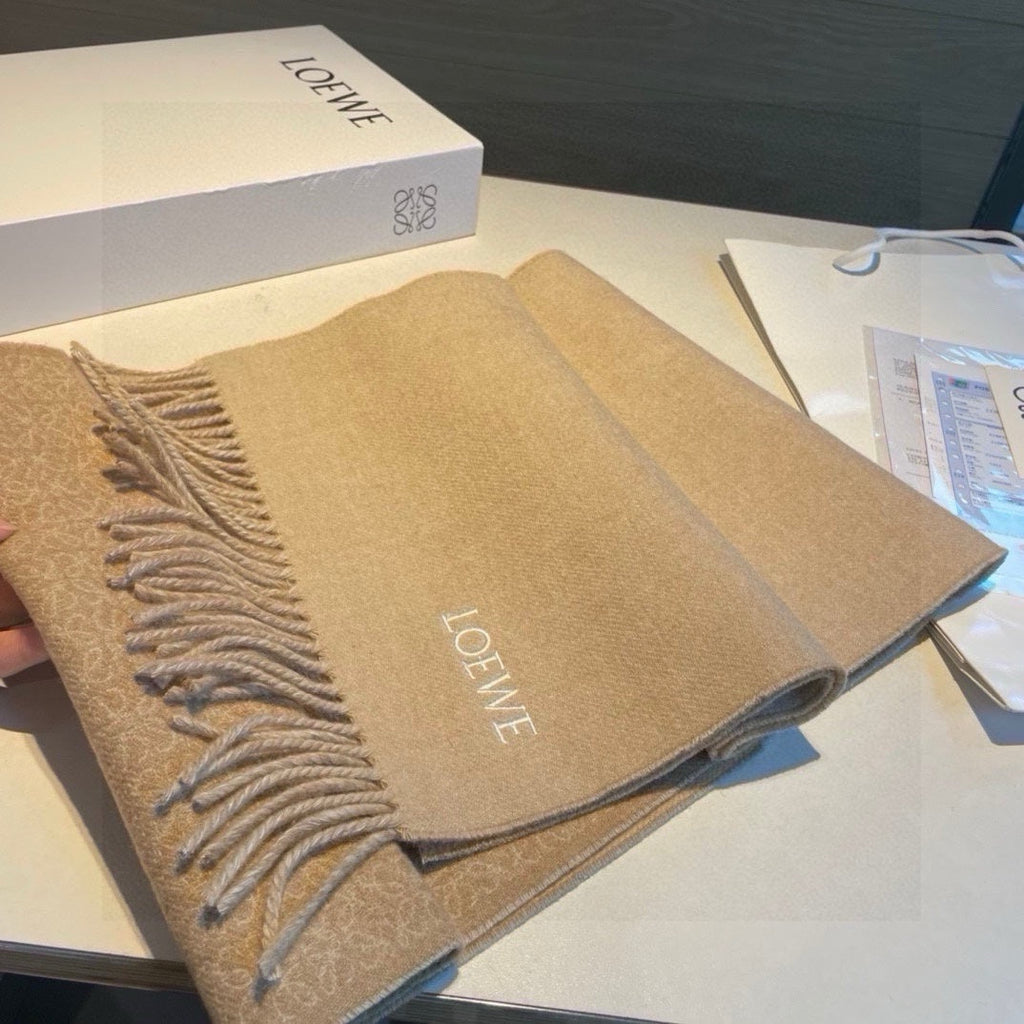 LOEWE SCARF 180 CM IN CAMEL BEIGE MIX WHITE WOOL AND CASHMERE 415237