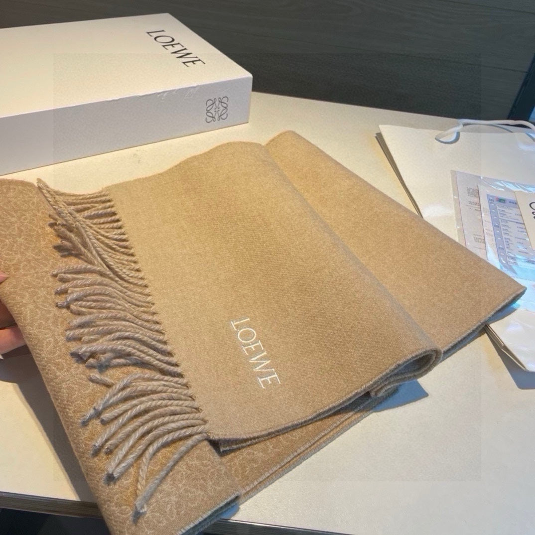 LOEWE SCARF 180 CM IN CAMEL BEIGE MIX WHITE WOOL AND CASHMERE 415237