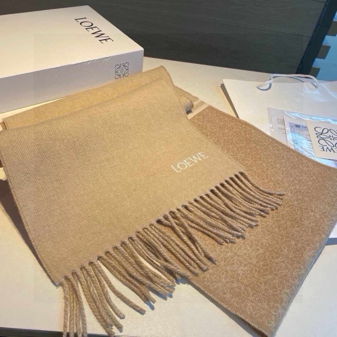 LOEWE SCARF 180 CM IN CAMEL BEIGE MIX WHITE WOOL AND CASHMERE 415237