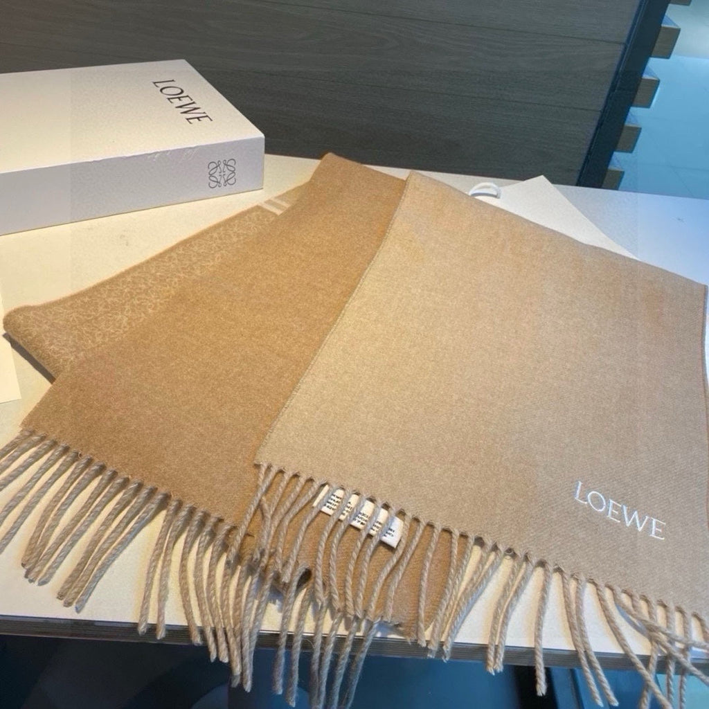 LOEWE SCARF 180 CM IN CAMEL BEIGE MIX WHITE WOOL AND CASHMERE 415237