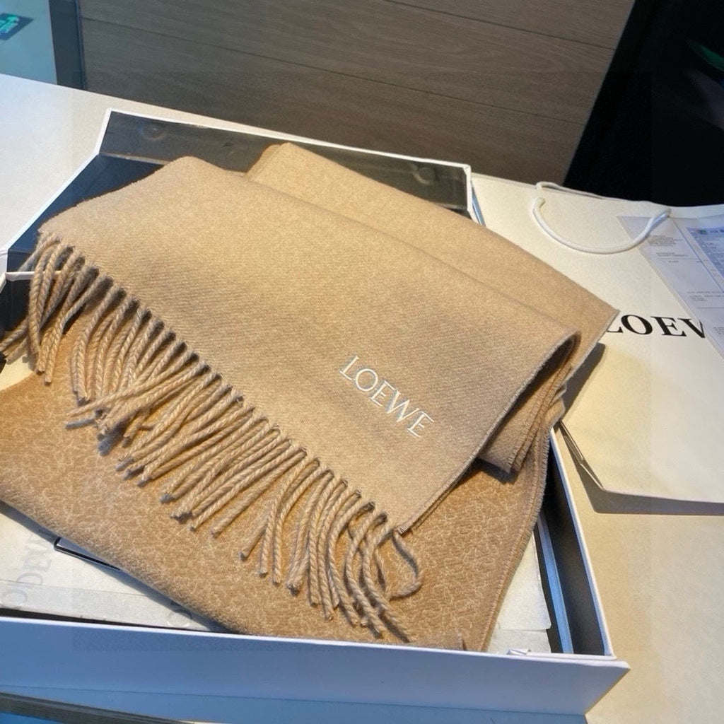 LOEWE SCARF 180 CM IN CAMEL BEIGE MIX WHITE WOOL AND CASHMERE 415237
