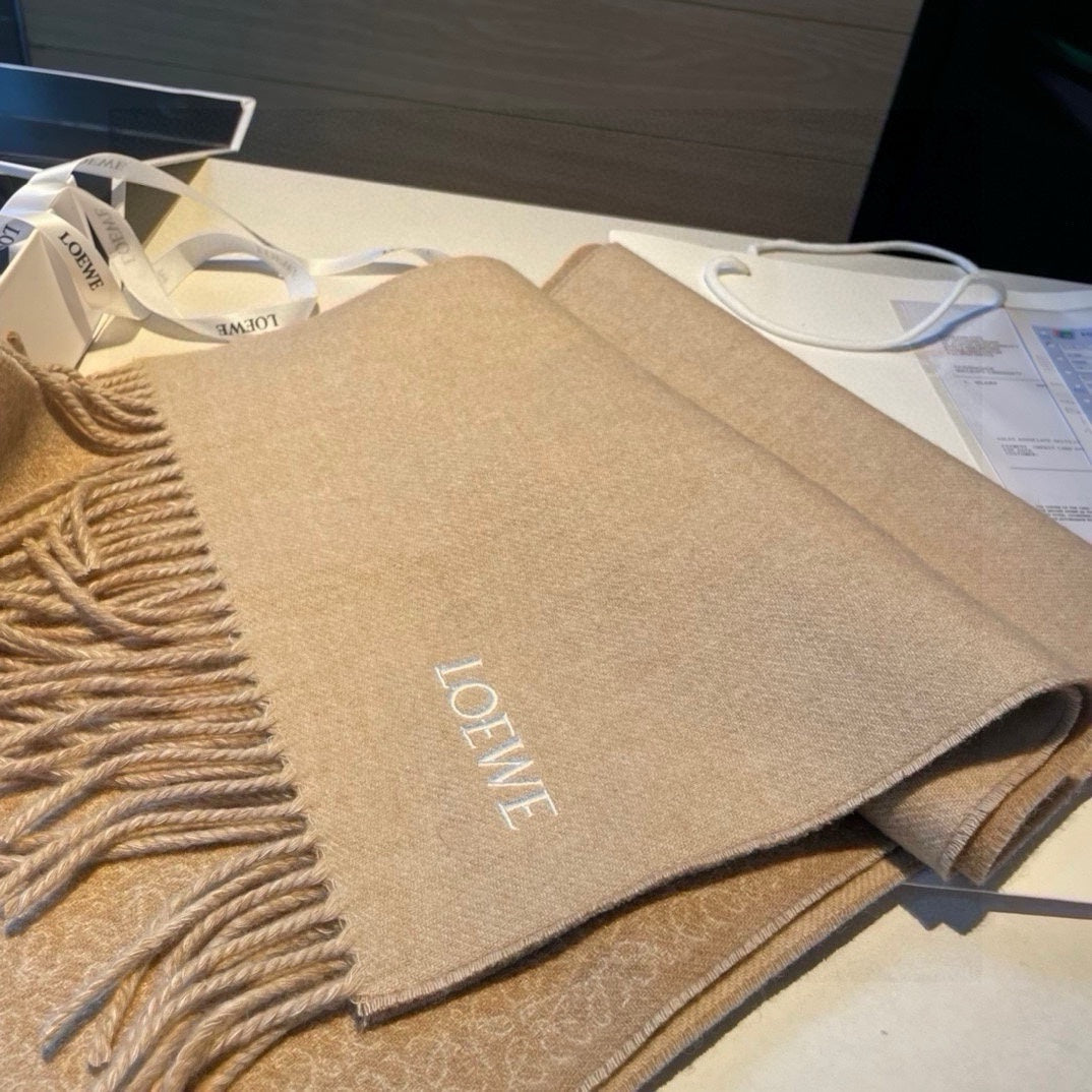 LOEWE SCARF 180 CM IN CAMEL BEIGE MIX WHITE WOOL AND CASHMERE 415237