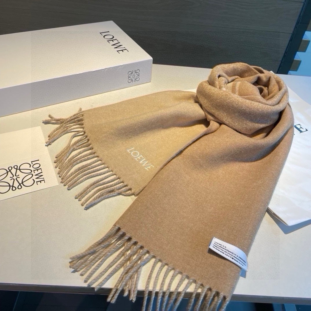 LOEWE SCARF 180 CM IN CAMEL BEIGE MIX WHITE WOOL AND CASHMERE 415237