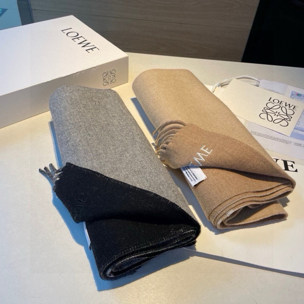 LOEWE SCARF 180 CM IN CAMEL BEIGE MIX WHITE WOOL AND CASHMERE 415237