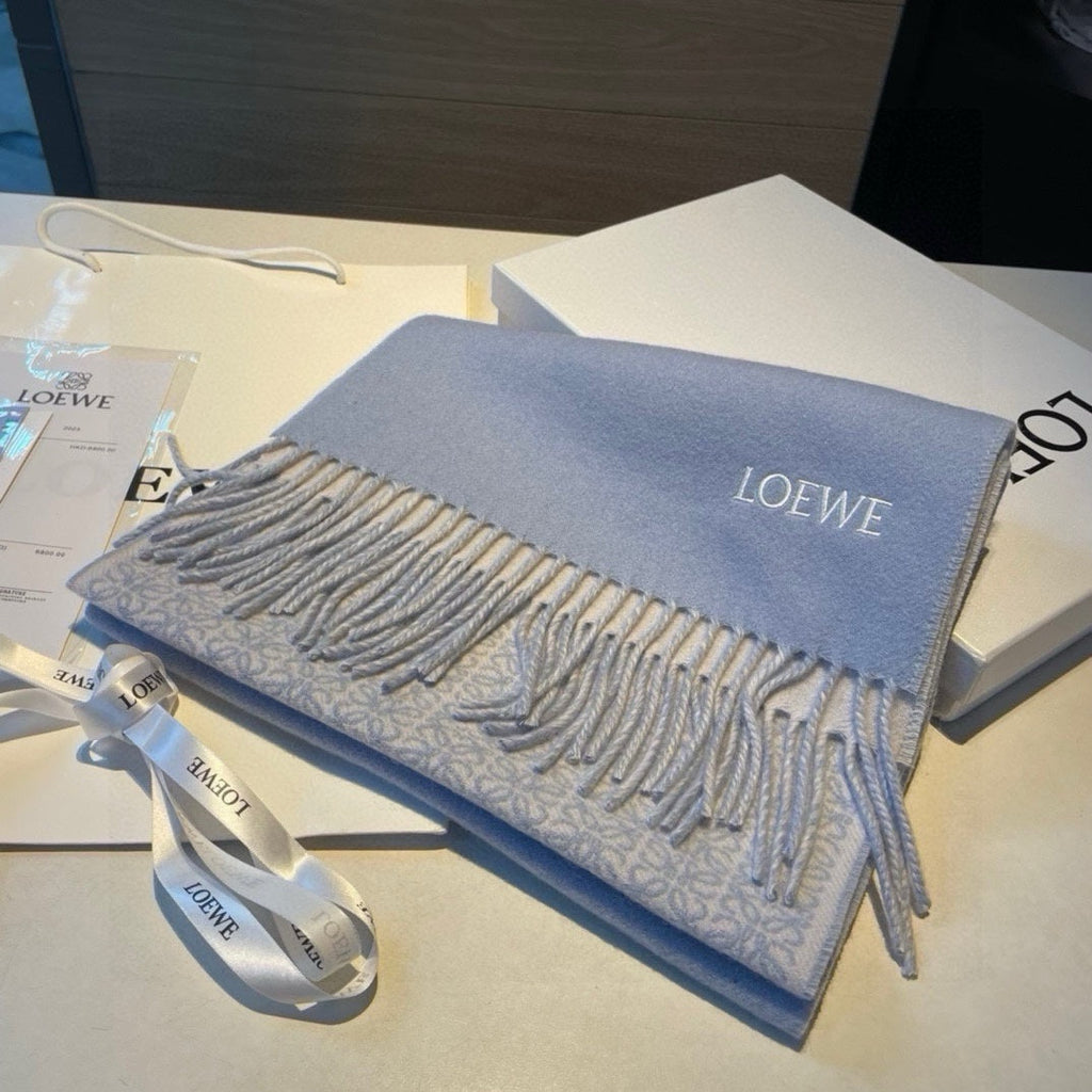 LOEWE SCARF 180 CM IN LIGHT BLUE MIX WHITE WOOL AND CASHMERE 415238