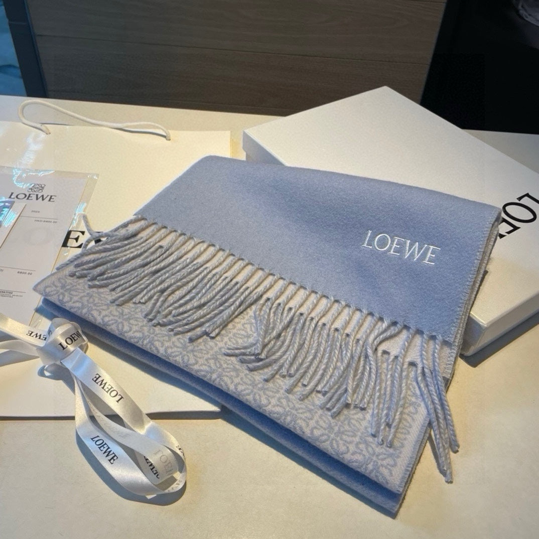 LOEWE SCARF 180 CM IN LIGHT BLUE MIX WHITE WOOL AND CASHMERE 415238