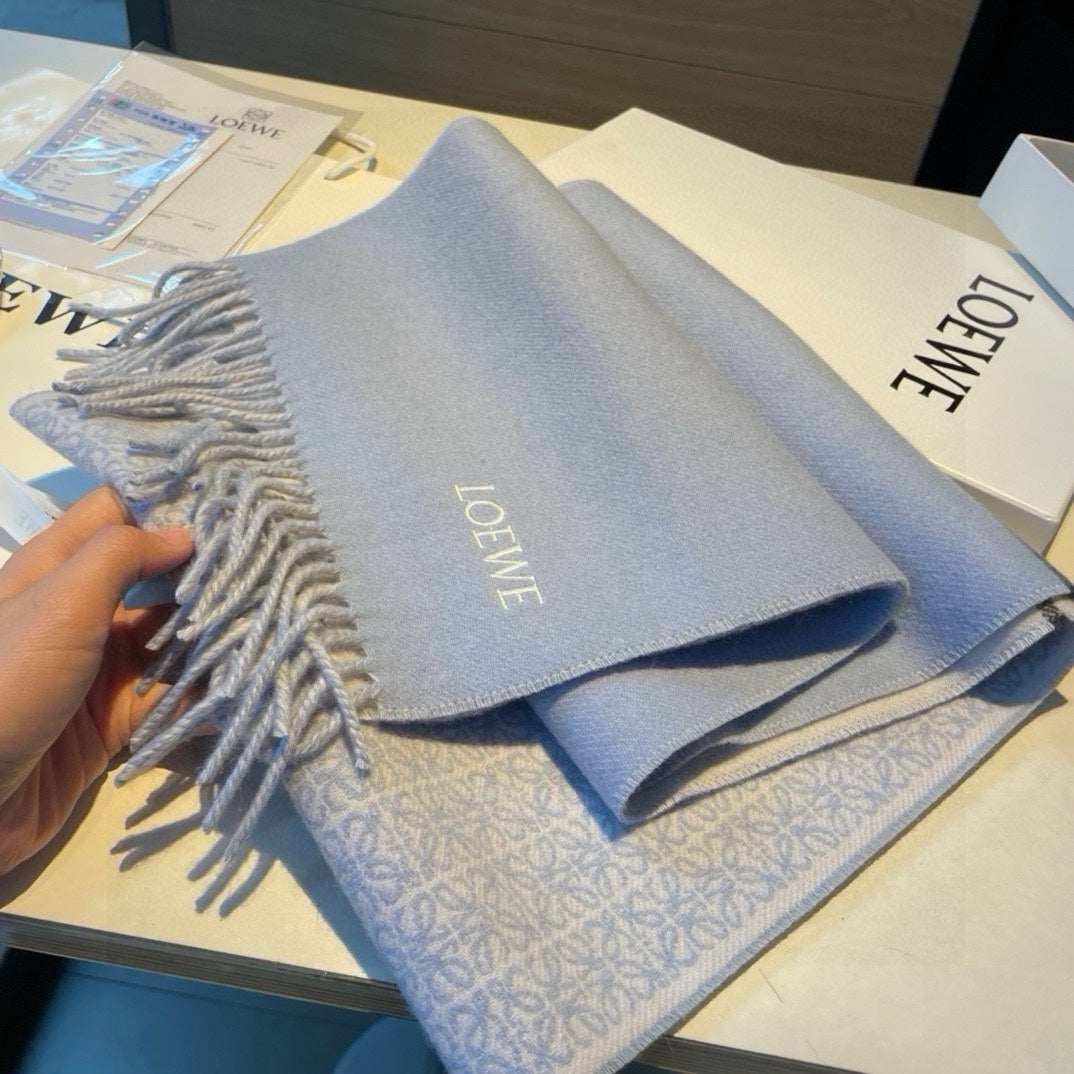 LOEWE SCARF 180 CM IN LIGHT BLUE MIX WHITE WOOL AND CASHMERE 415238