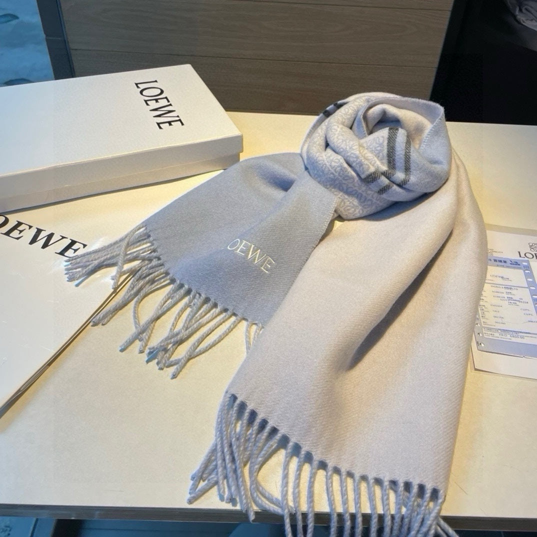 LOEWE SCARF 180 CM IN LIGHT BLUE MIX WHITE WOOL AND CASHMERE 415238