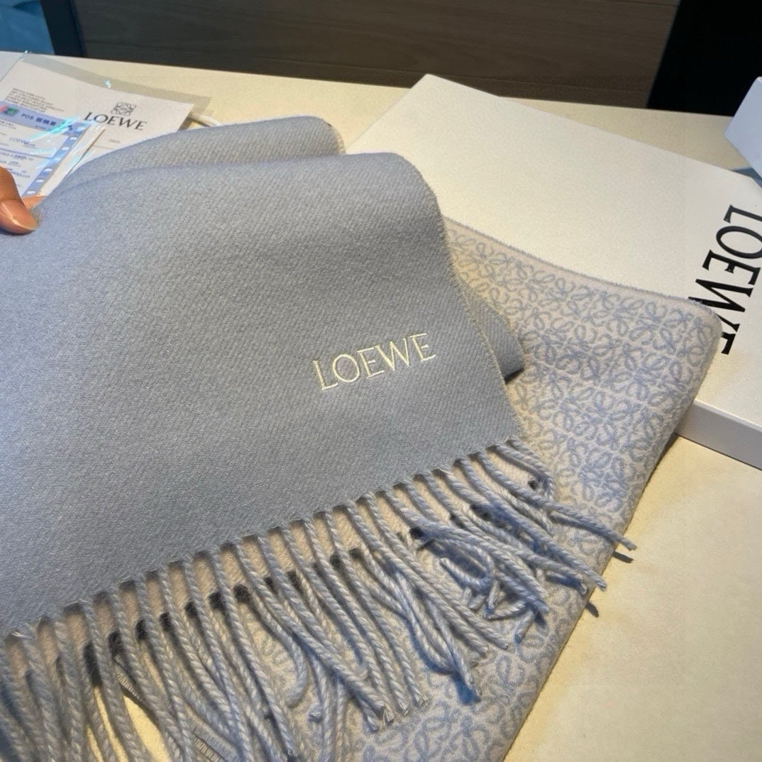 LOEWE SCARF 180 CM IN LIGHT BLUE MIX WHITE WOOL AND CASHMERE 415238