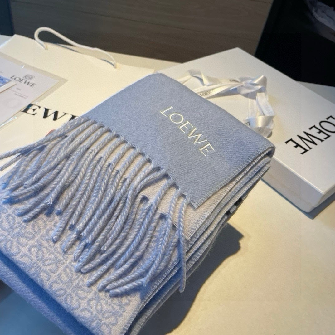 LOEWE SCARF 180 CM IN LIGHT BLUE MIX WHITE WOOL AND CASHMERE 415238
