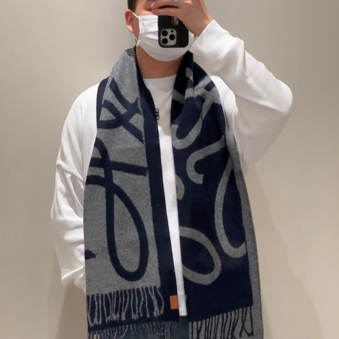 LOEWE SCARF 180 CM IN INDIGO BLUE MIX LIGHT GRAY WOOL AND CASHMERE 415267