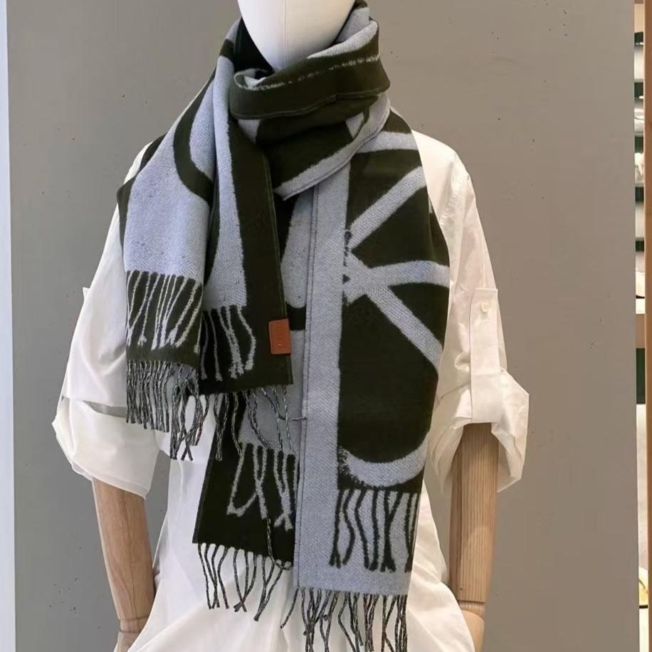 LOEWE SCARF 180 CM IN ARMY GREEN MIX WHITE WOOL AND CASHMERE 415268