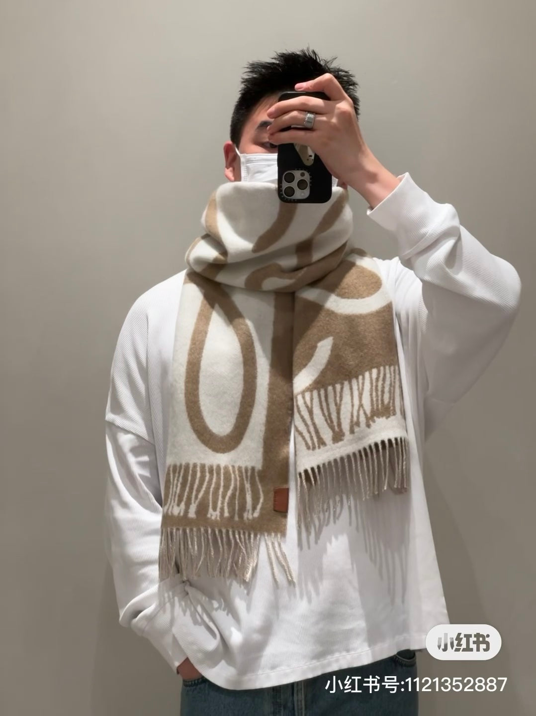 LOEWE SCARF 180 CM IN CAMEL BEIGE MIX WHITE WOOL AND CASHMERE 415269