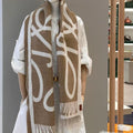 LOEWE SCARF 180 CM IN CAMEL BEIGE MIX WHITE WOOL AND CASHMERE 415269