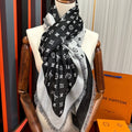LOUIS VUITTON MONOGRAM 140 CM SQUARE SCARF IN BLACK MIX WHITE CASHMERE 391107