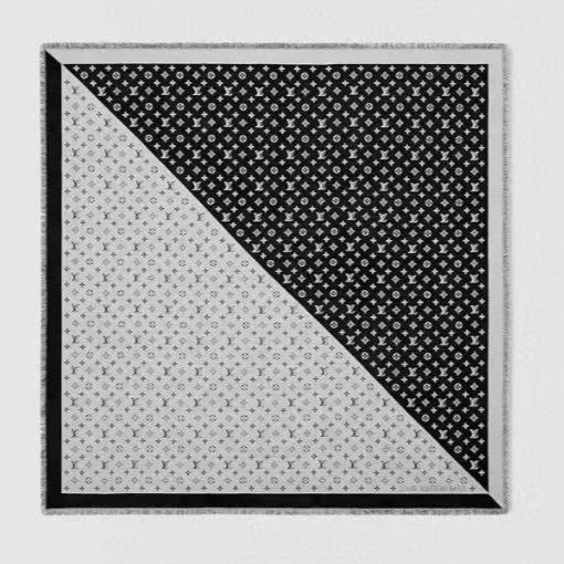 LOUIS VUITTON MONOGRAM 140 CM SQUARE SCARF IN BLACK MIX WHITE CASHMERE 391107