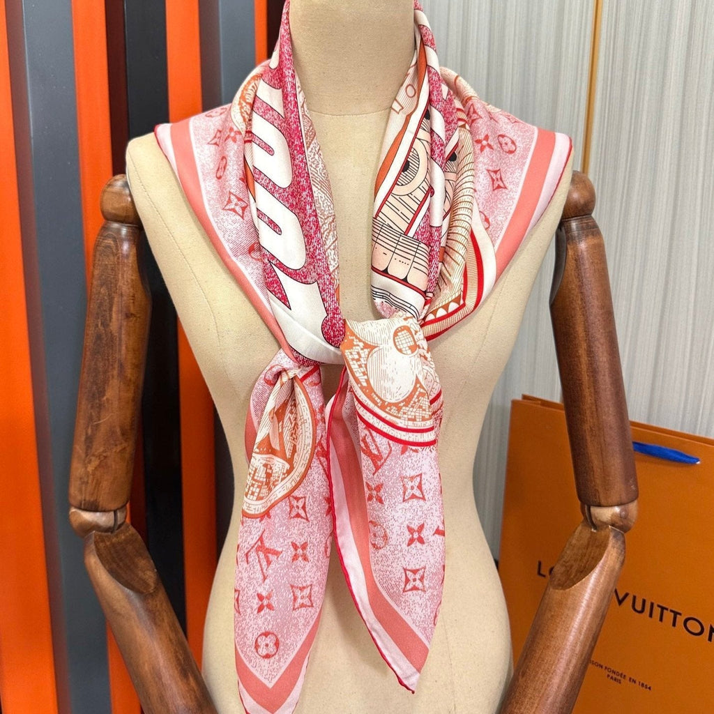LOUIS VUITTON SQUARE SILK SCARF MALLES MERVEILLEUSES 90 CM PINK 399996