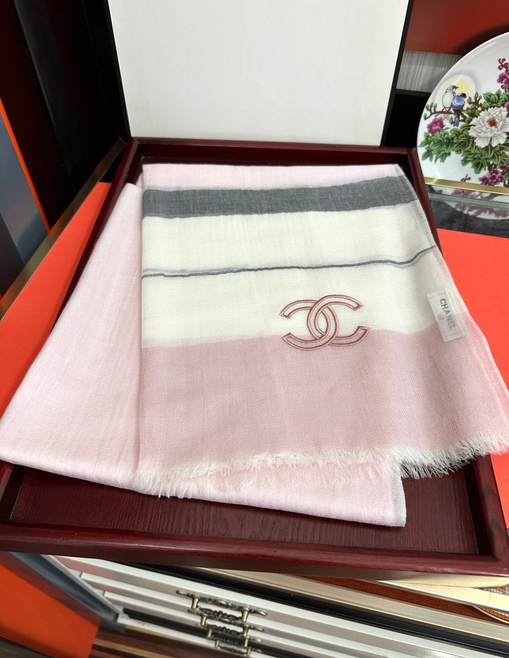 CHANEL SCARF 200 CM IN PASTEL PINK SILK AND CASHMERE 400025