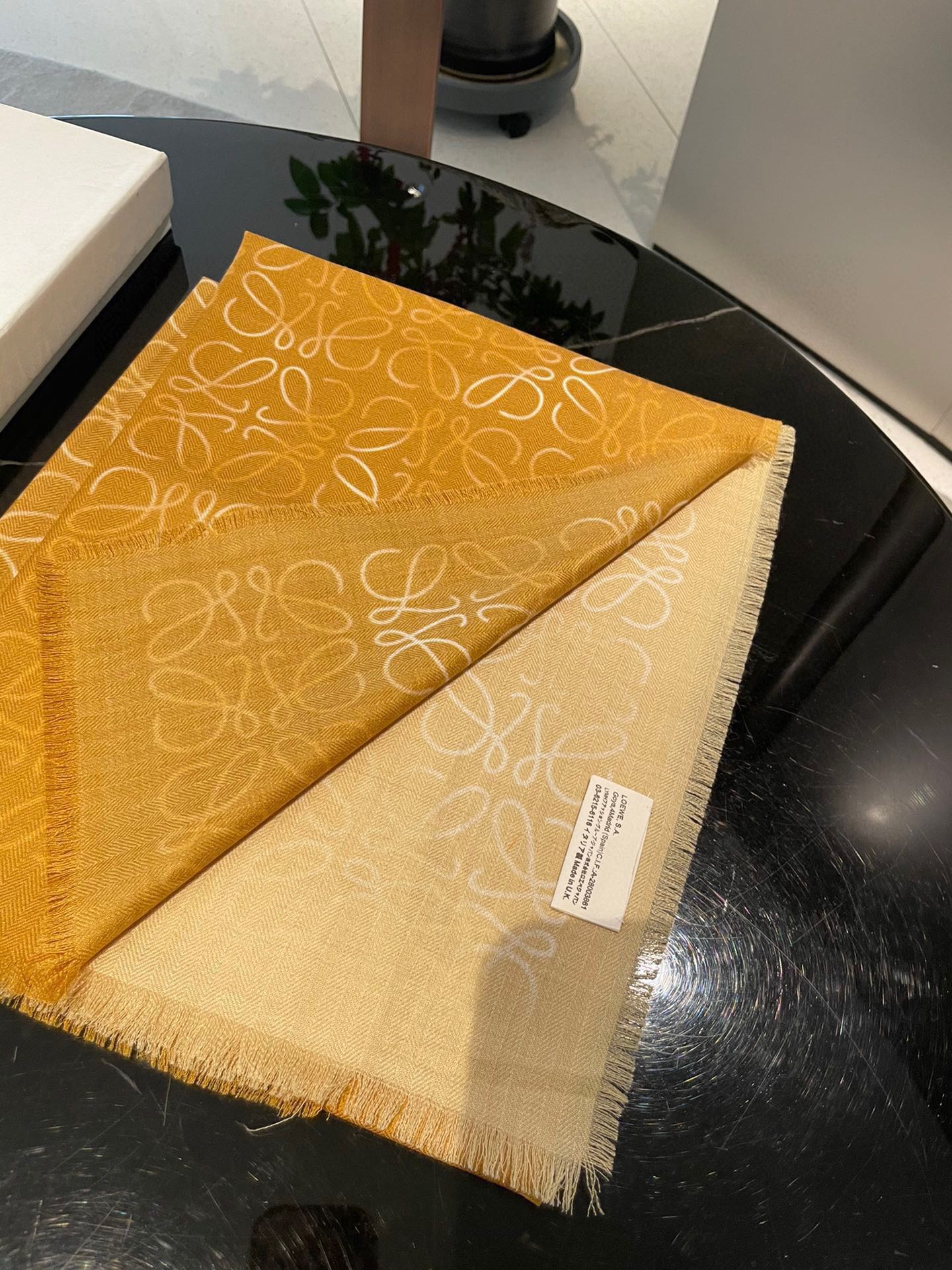 HERMES SCARF 200 CM IN HARVEST GOLD WOOL AND SILK AND CASHMERE 348658