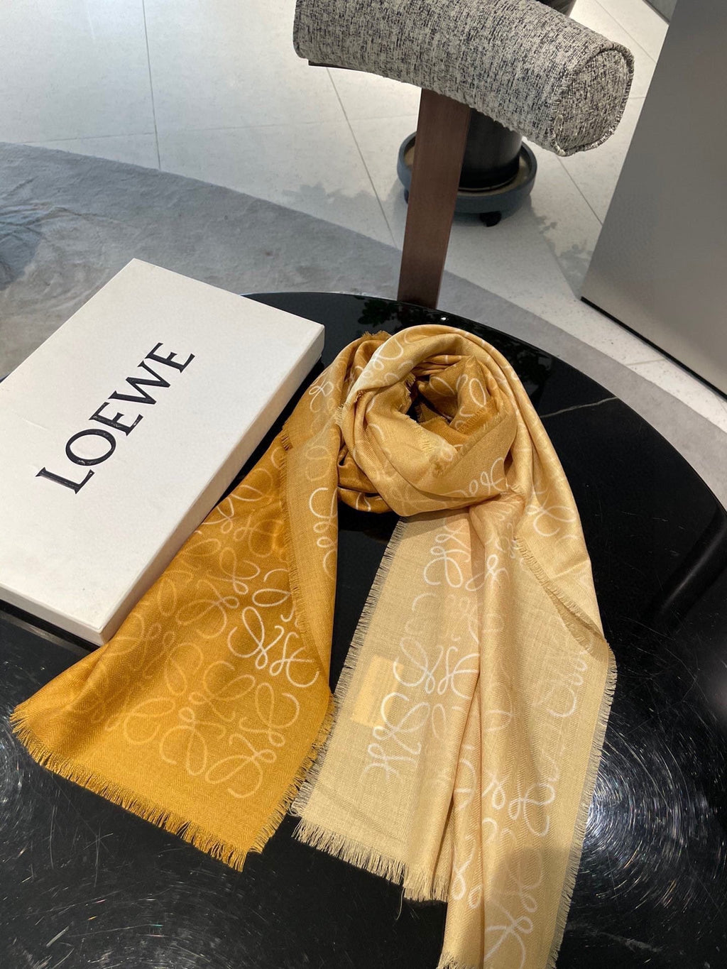 HERMES SCARF 200 CM IN HARVEST GOLD WOOL AND SILK AND CASHMERE 348658