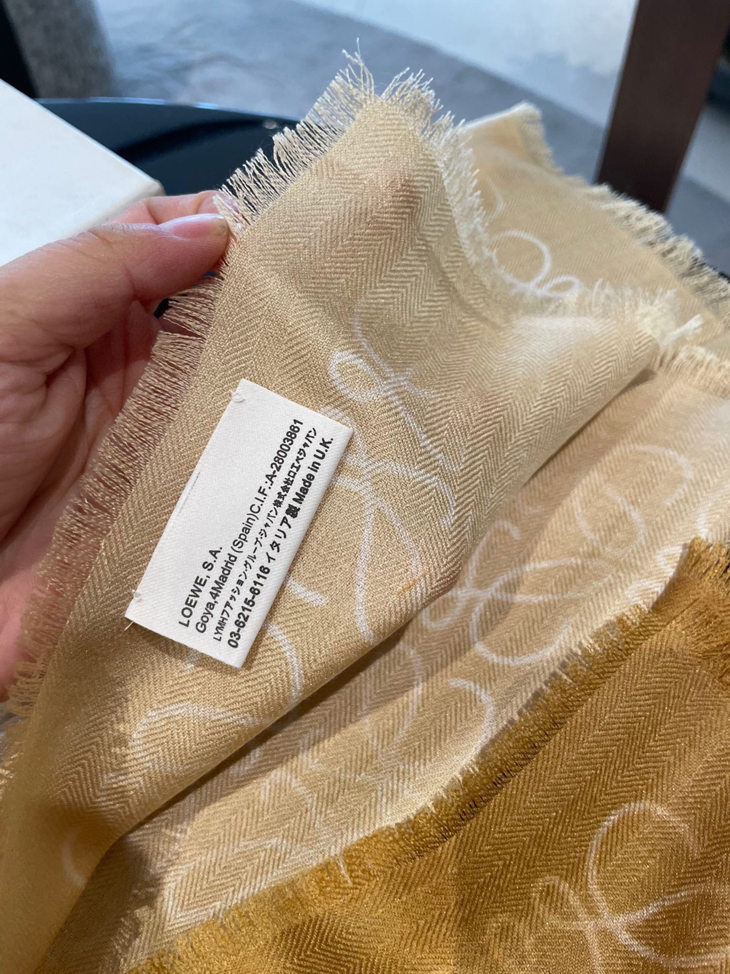 HERMES SCARF 200 CM IN HARVEST GOLD WOOL AND SILK AND CASHMERE 348658