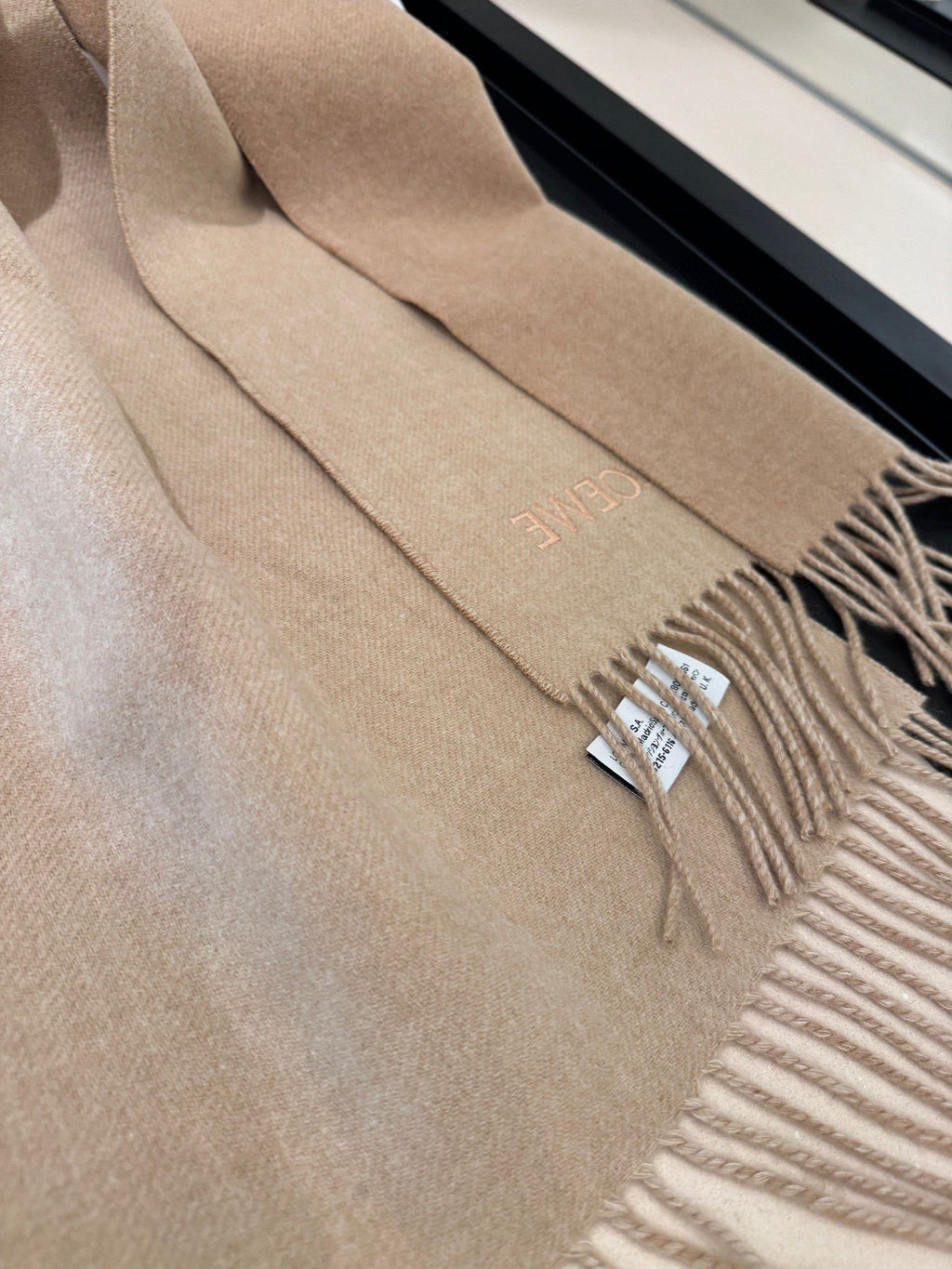 LOEWE ANAGRAM DOUBLE-SIDED SCARF 182 CM IN CAMEL BEIGE WOOL AND CASHMERE 357779