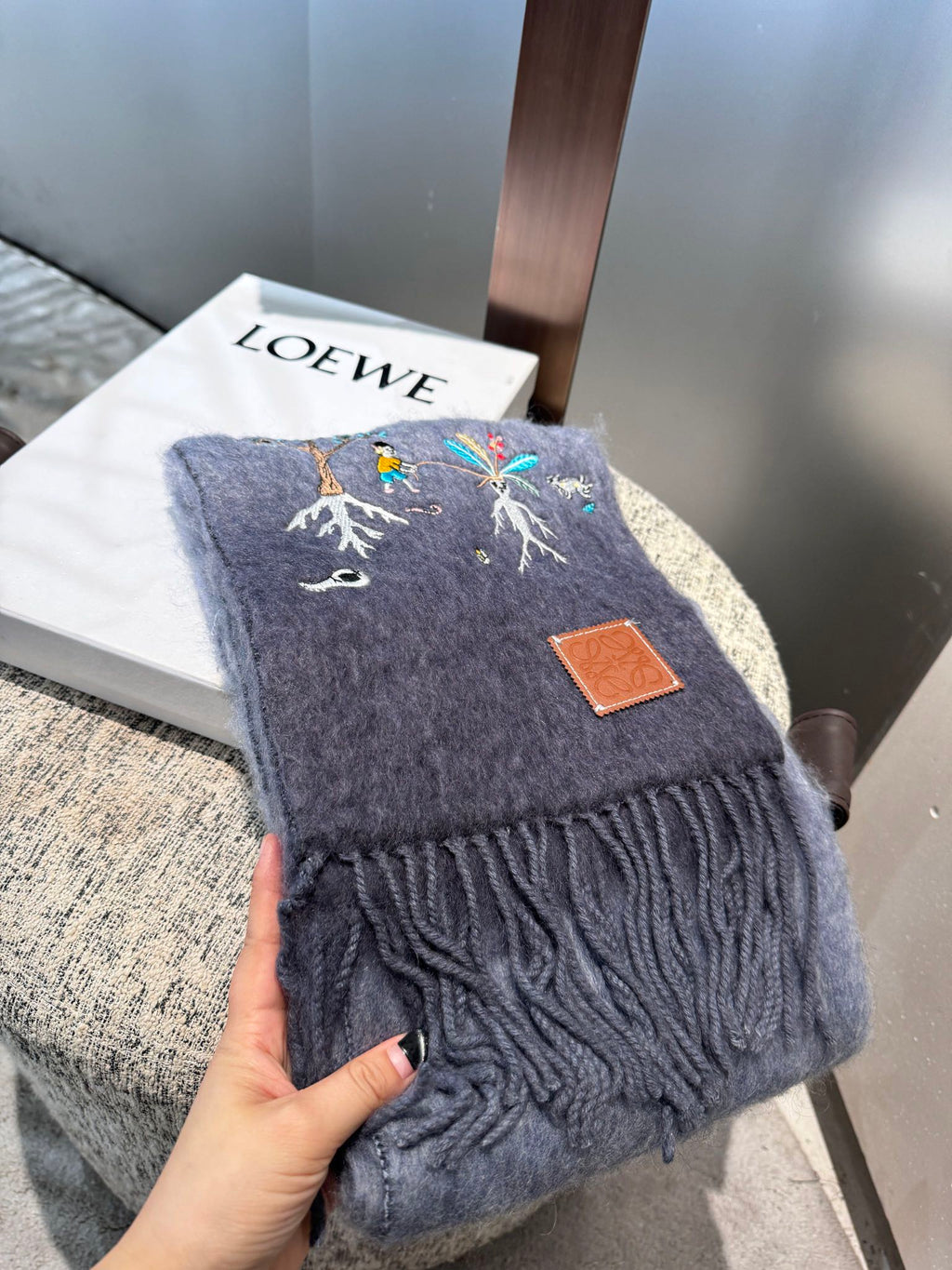 LOEWE SCARF 185 CM IN SHARK GRAY MOHAIR AND WOOL 381038