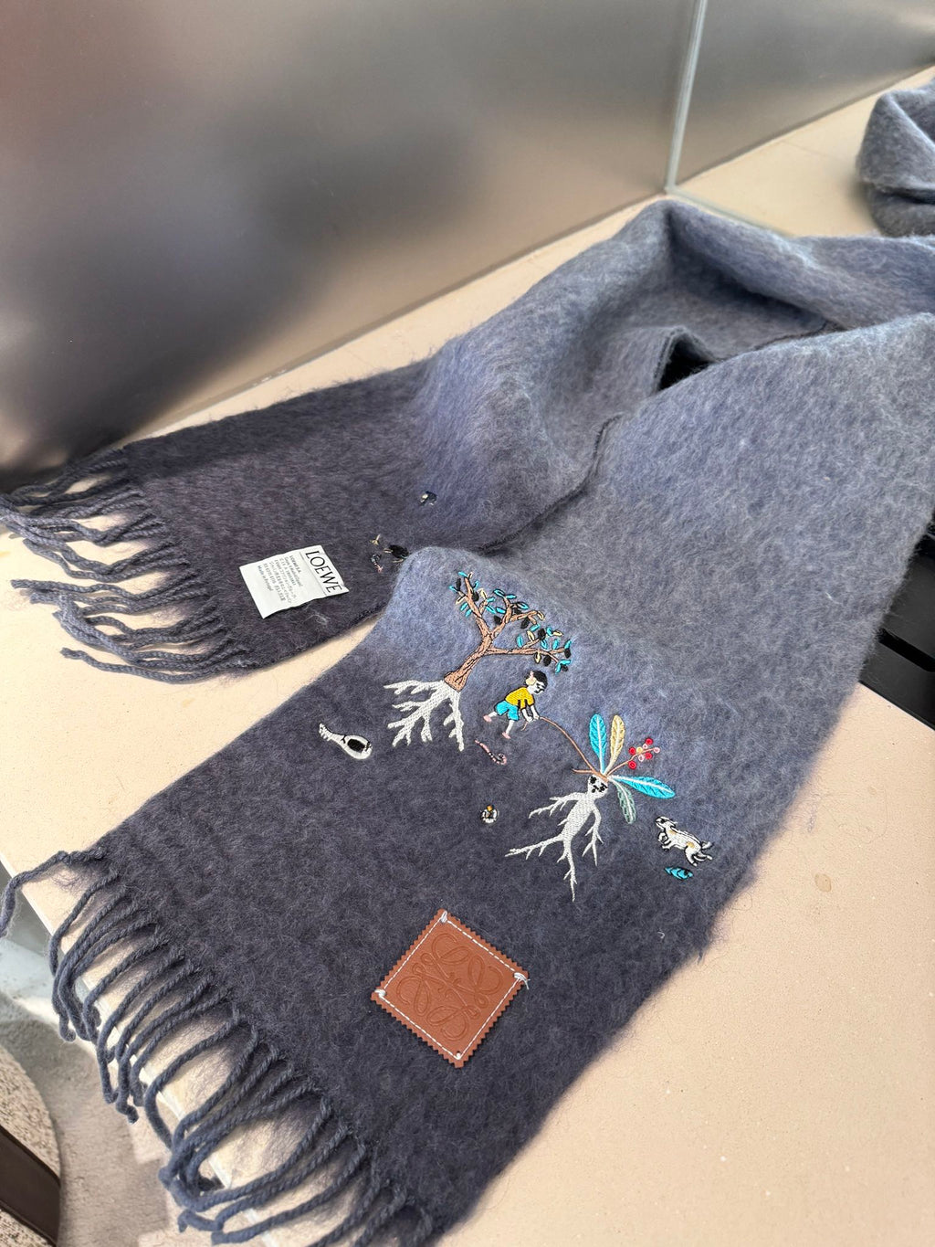 LOEWE SCARF 185 CM IN SHARK GRAY MOHAIR AND WOOL 381038
