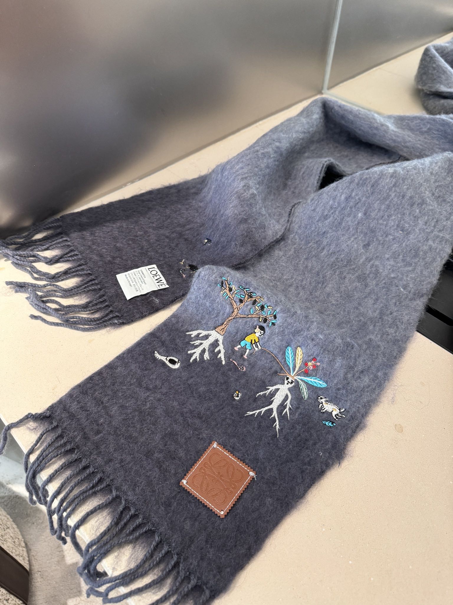 LOEWE SCARF 185 CM IN SHARK GRAY MOHAIR AND WOOL 381038