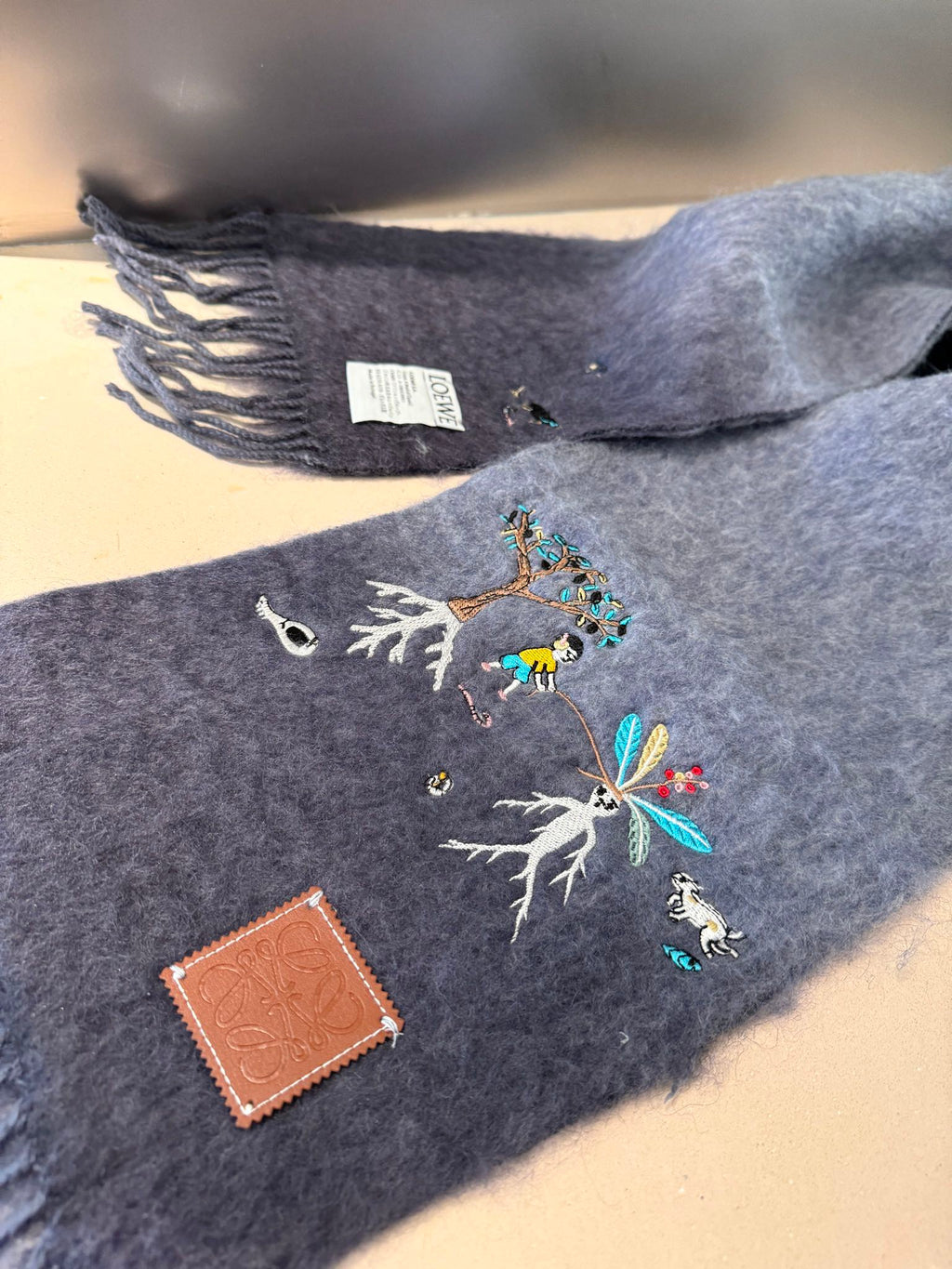 LOEWE SCARF 185 CM IN SHARK GRAY MOHAIR AND WOOL 381038