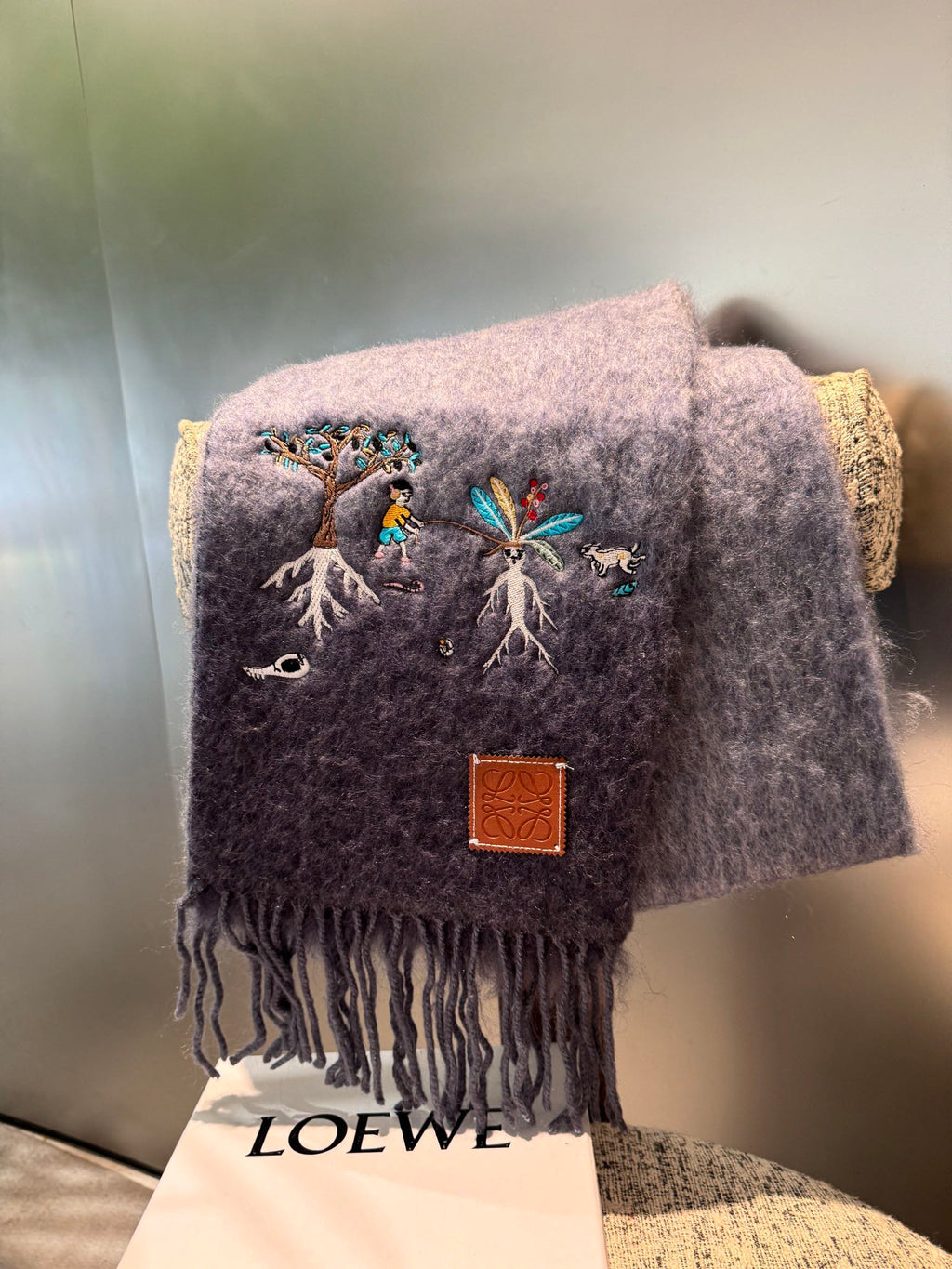 LOEWE SCARF 185 CM IN SHARK GRAY MOHAIR AND WOOL 381038