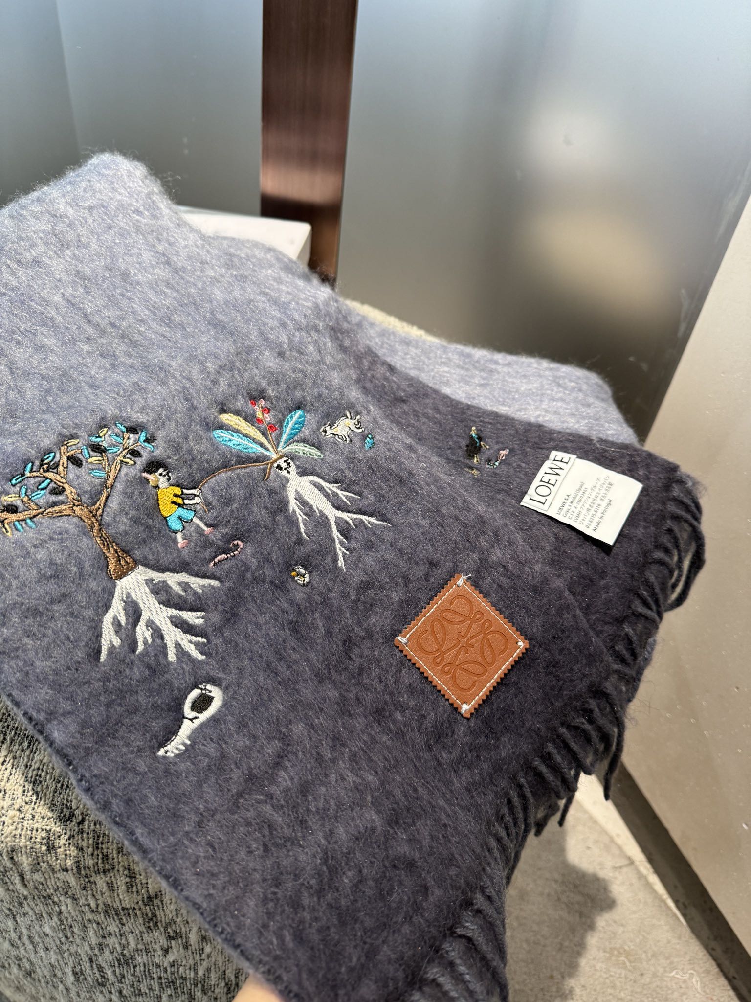 LOEWE SCARF 185 CM IN SHARK GRAY MOHAIR AND WOOL 381038