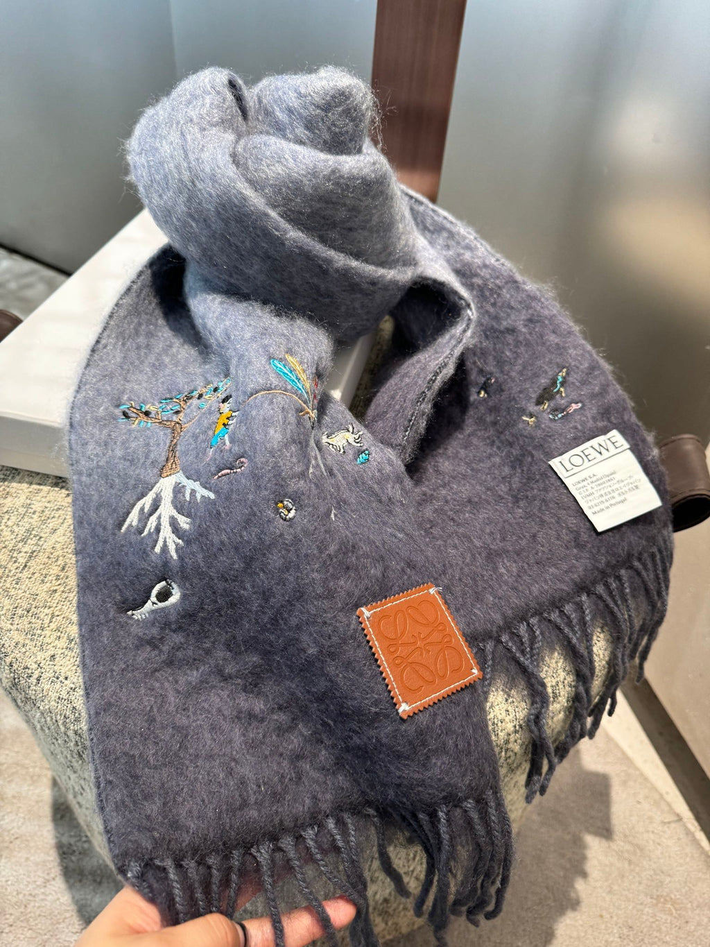 LOEWE SCARF 185 CM IN SHARK GRAY MOHAIR AND WOOL 381038
