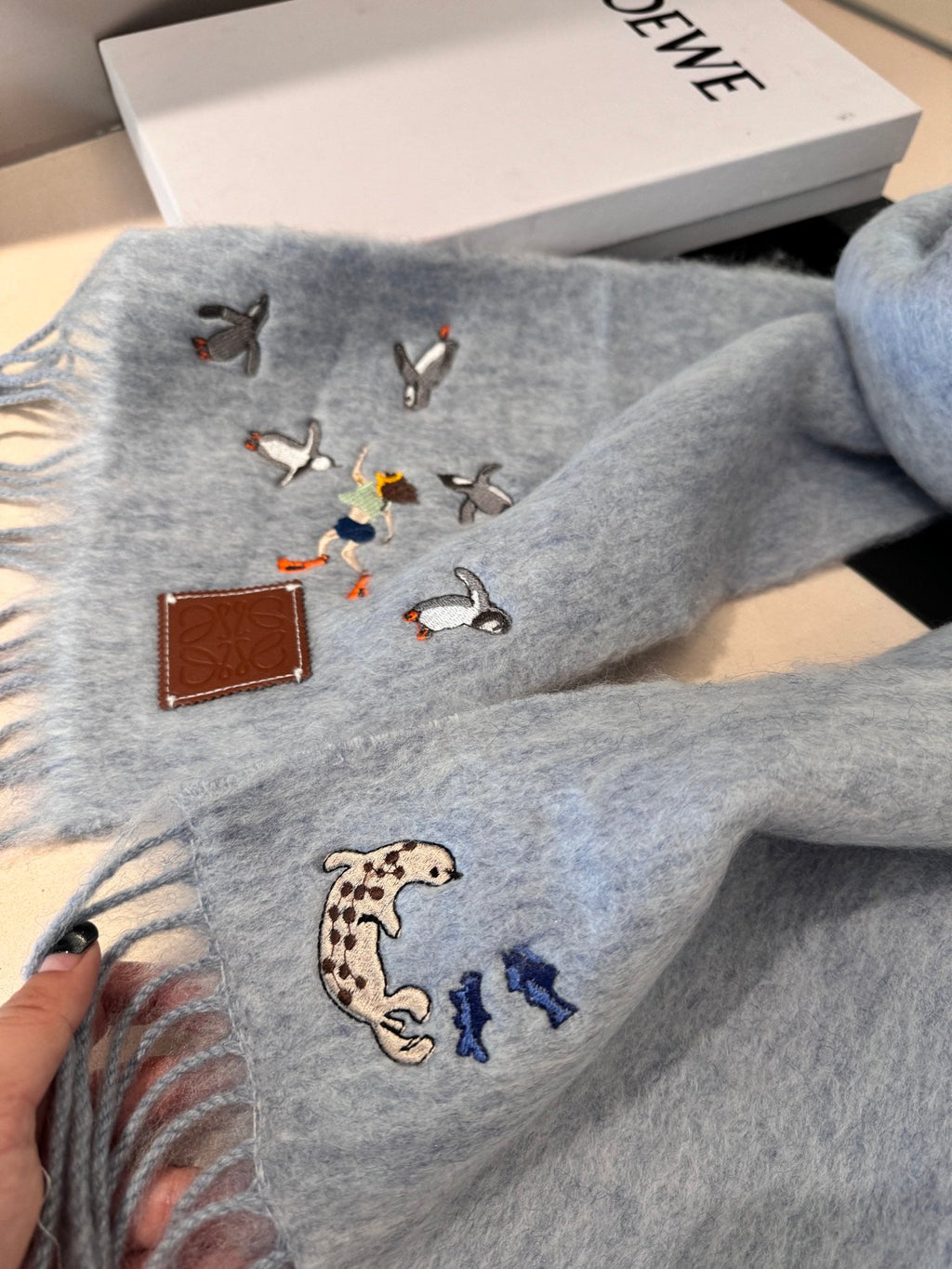 LOEWE SCARF 185 CM IN LIGHT BLUE MOHAIR AND WOOL 381040