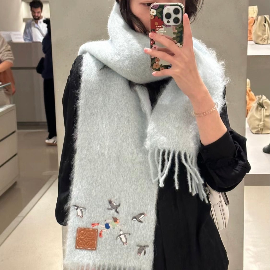 LOEWE SCARF 185 CM IN LIGHT BLUE MOHAIR AND WOOL 381040