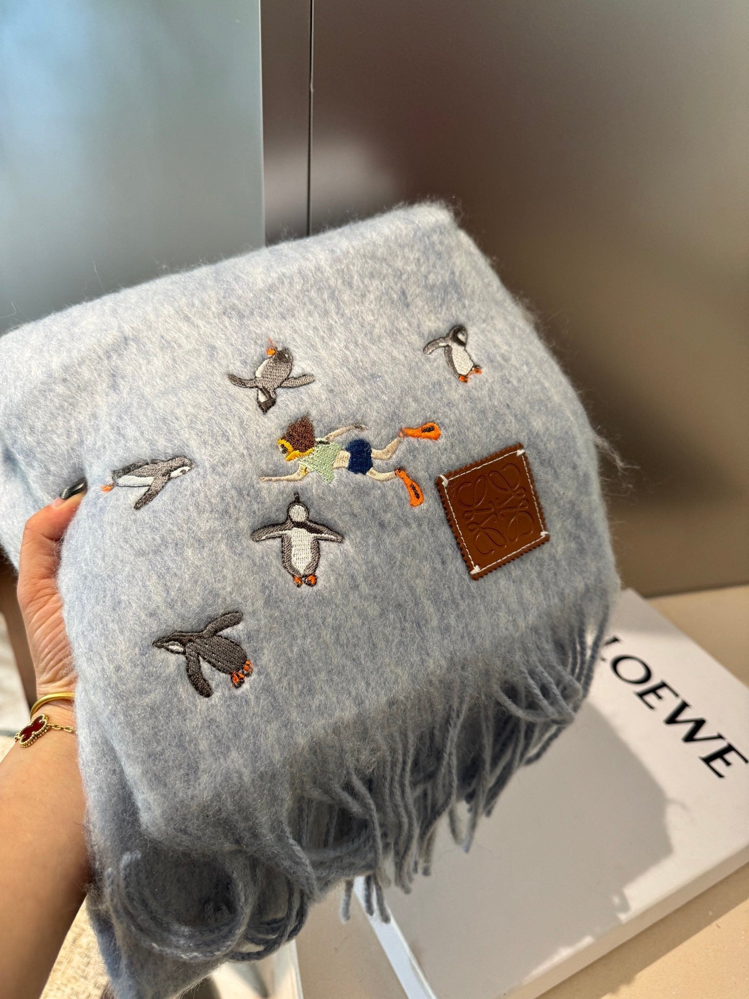 LOEWE SCARF 185 CM IN LIGHT BLUE MOHAIR AND WOOL 381040