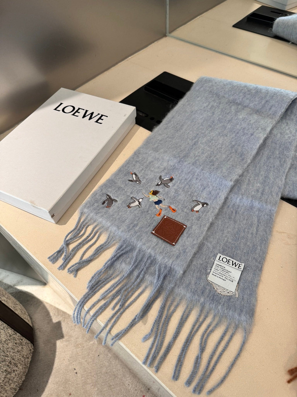 LOEWE SCARF 185 CM IN LIGHT BLUE MOHAIR AND WOOL 381040