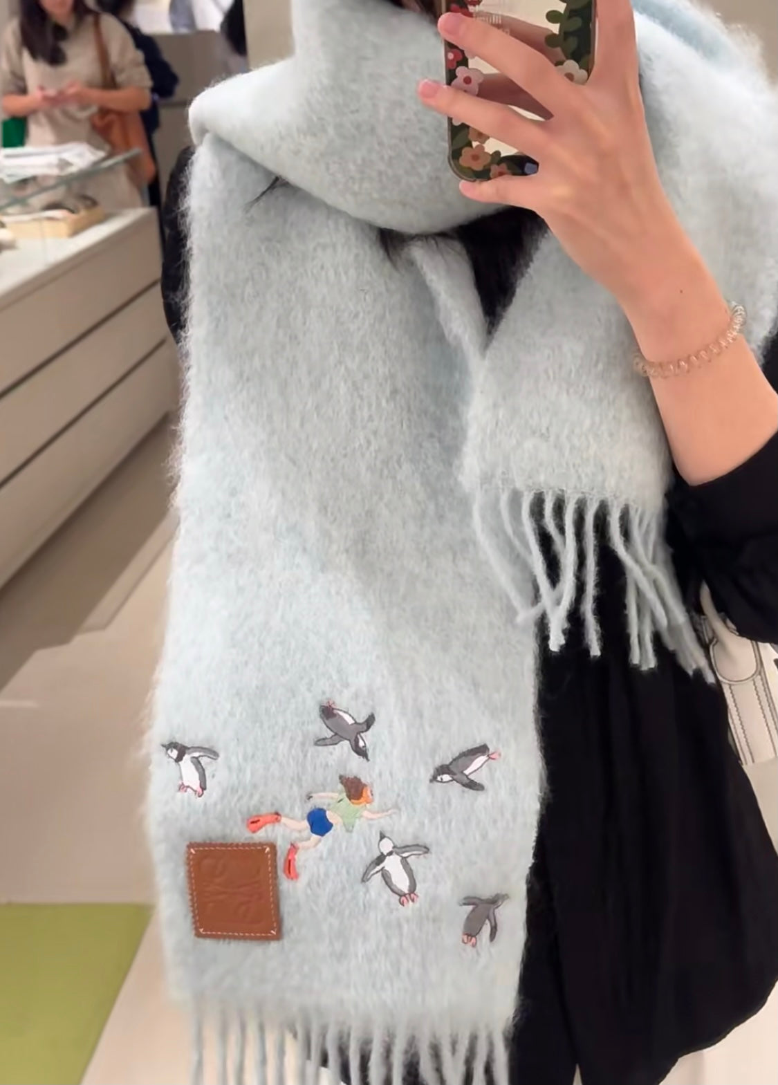 LOEWE SCARF 185 CM IN LIGHT BLUE MOHAIR AND WOOL 381040