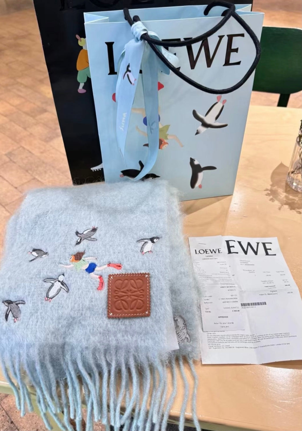 LOEWE SCARF 185 CM IN LIGHT BLUE MOHAIR AND WOOL 381040