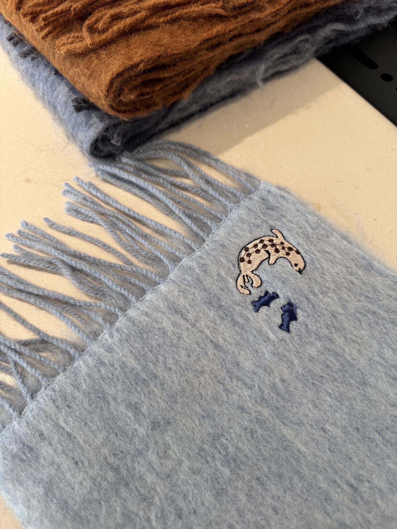 LOEWE SCARF 185 CM IN LIGHT BLUE MOHAIR AND WOOL 381040