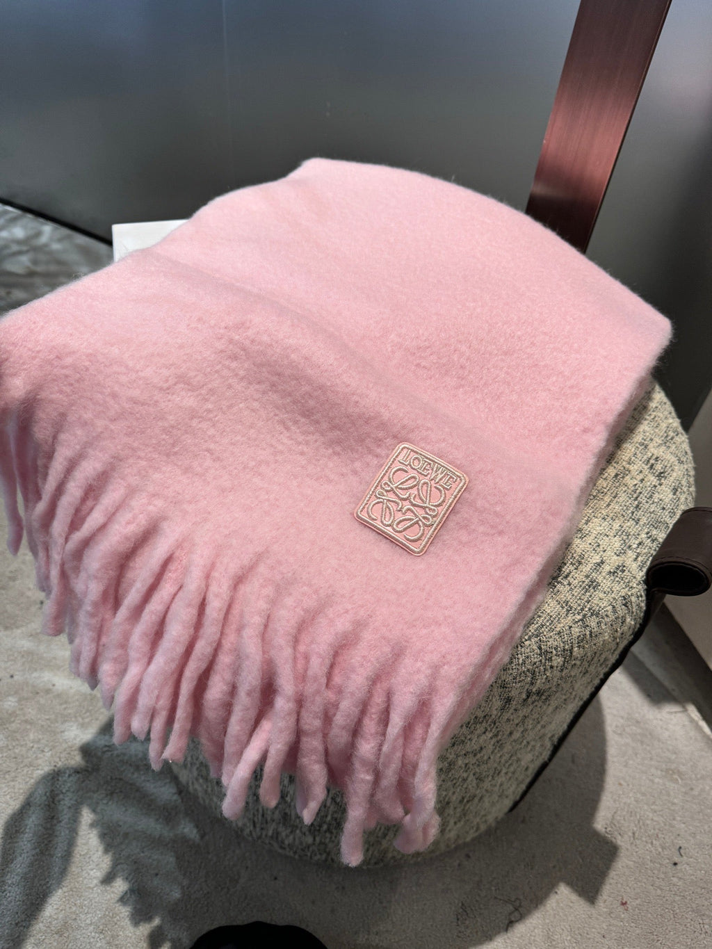 LOEWE SCARF 185 CM IN PASTEL PINK WOOL 390877