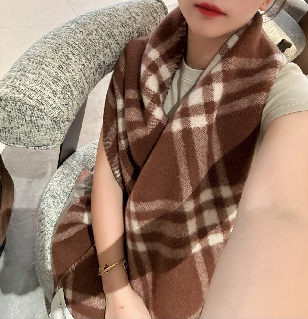 BURBERRY CHECK WOOL SCARF 180 CM CHOCOLATE BROWN 407405