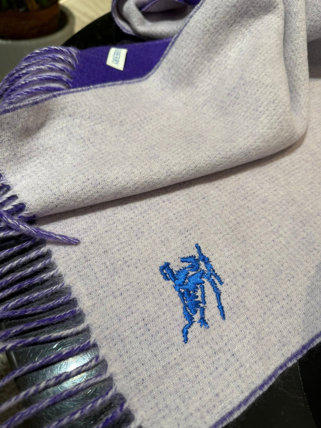 BURBERRY REVERSIBLE SCARF 180 CM IN VIOLET PURPLE CASHMERE 407411