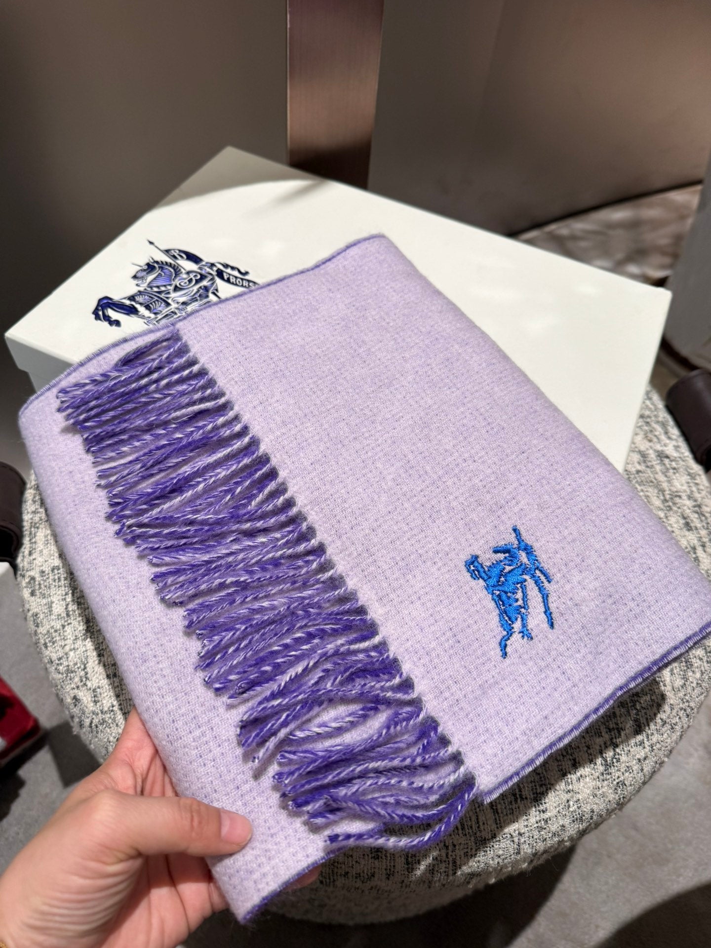 BURBERRY REVERSIBLE SCARF 180 CM IN VIOLET PURPLE CASHMERE 407411