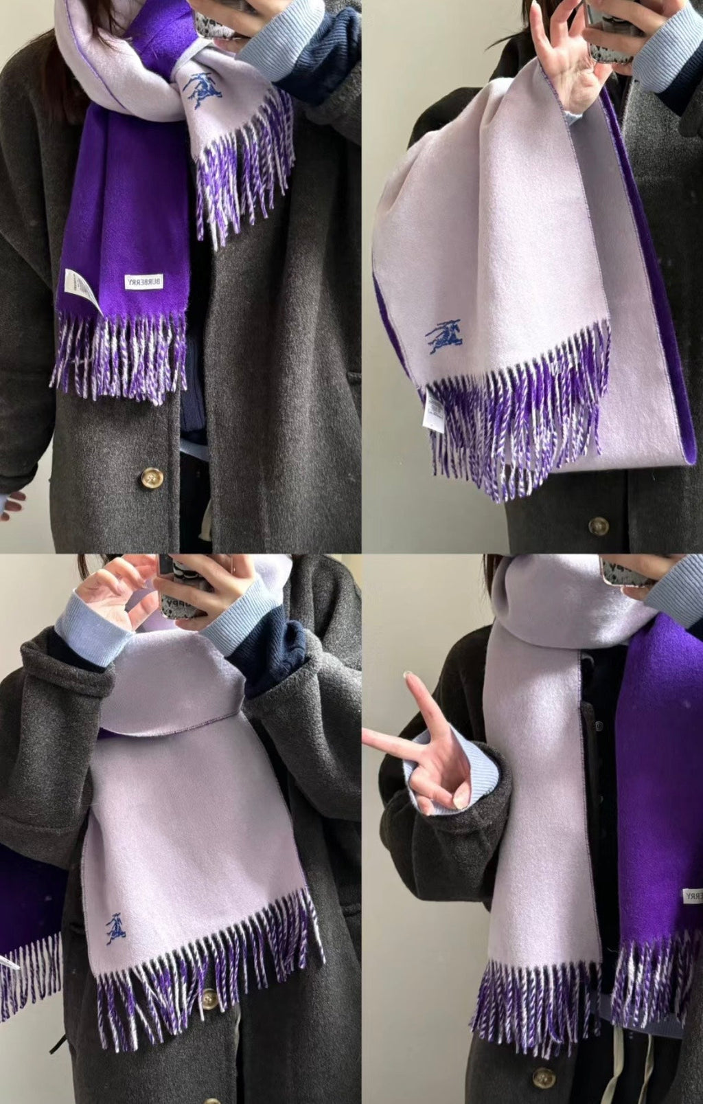 BURBERRY REVERSIBLE SCARF 180 CM IN VIOLET PURPLE CASHMERE 407411