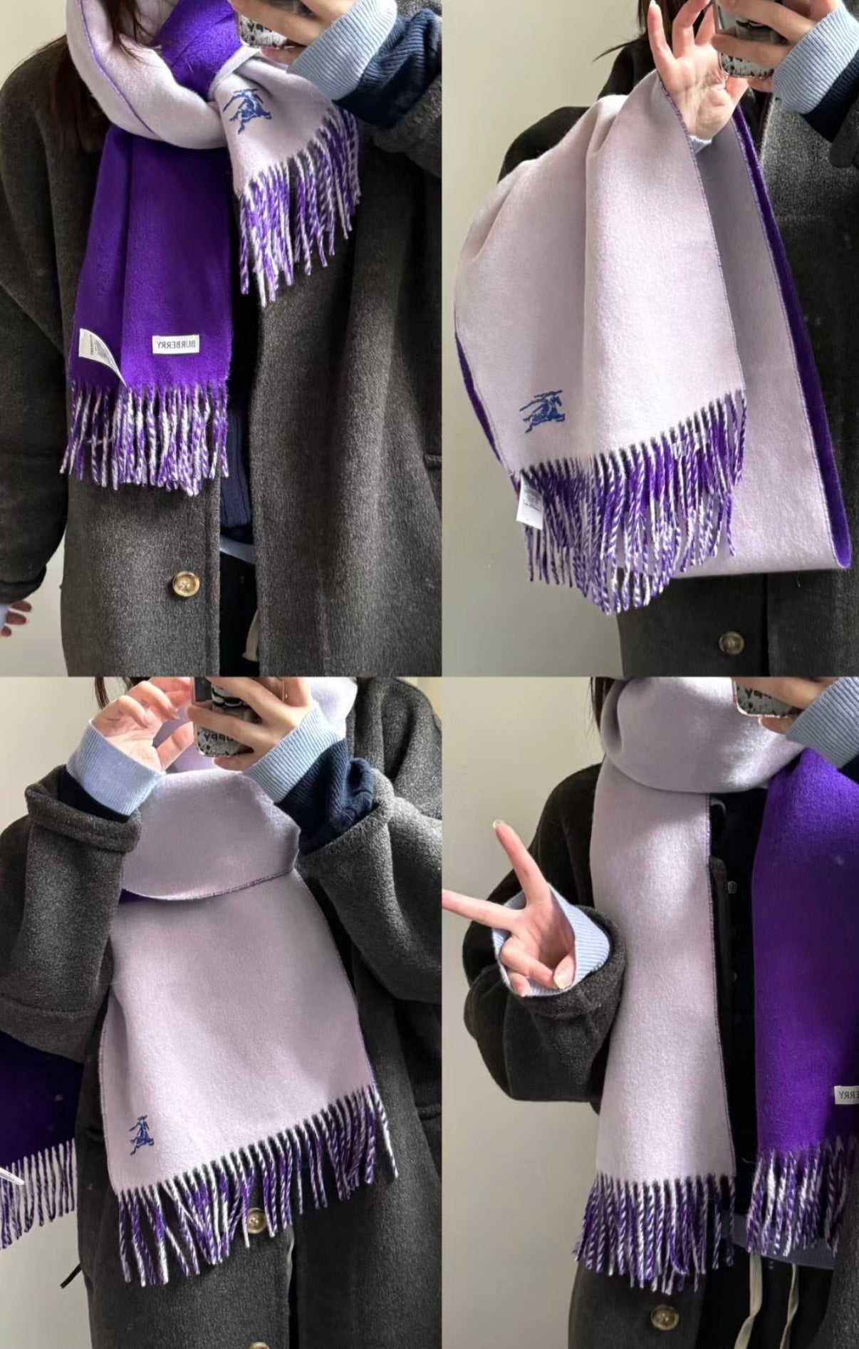 BURBERRY REVERSIBLE SCARF 180 CM IN VIOLET PURPLE CASHMERE 407411