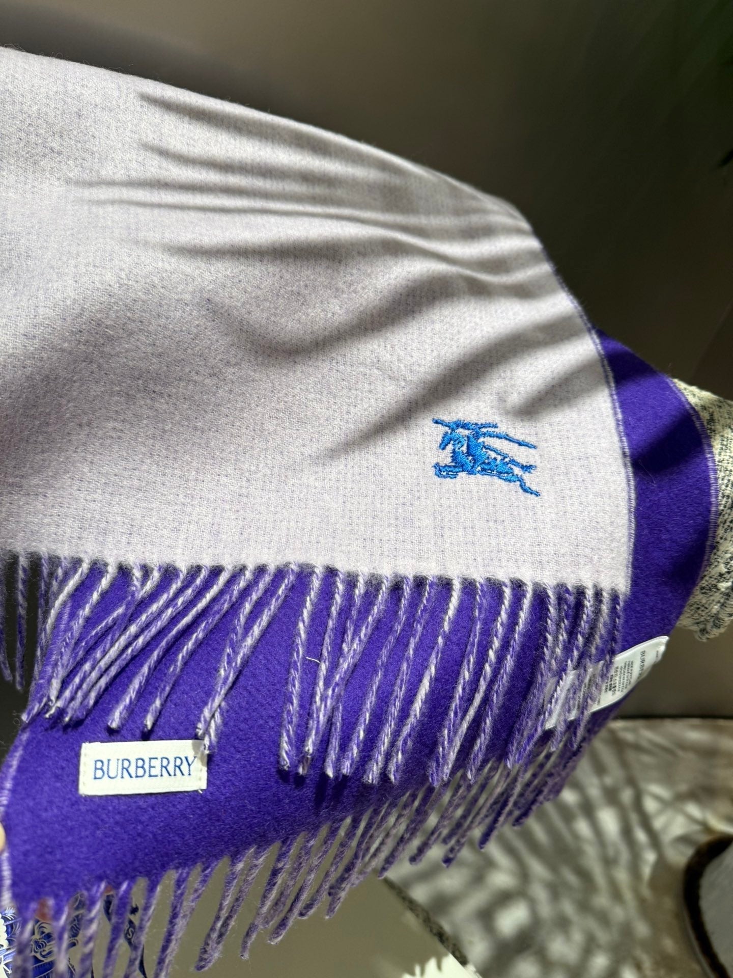 BURBERRY REVERSIBLE SCARF 180 CM IN VIOLET PURPLE CASHMERE 407411