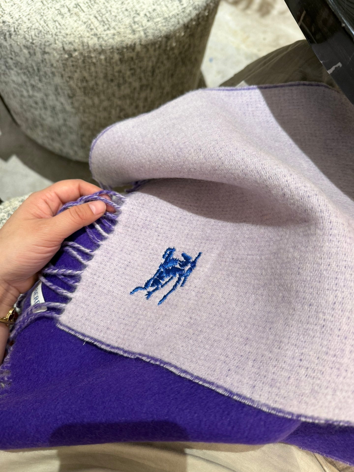 BURBERRY REVERSIBLE SCARF 180 CM IN VIOLET PURPLE CASHMERE 407411