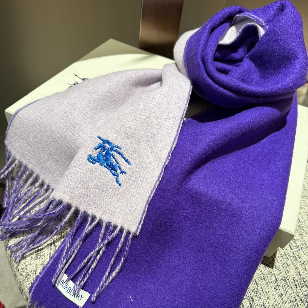 BURBERRY REVERSIBLE SCARF 180 CM IN VIOLET PURPLE CASHMERE 407411