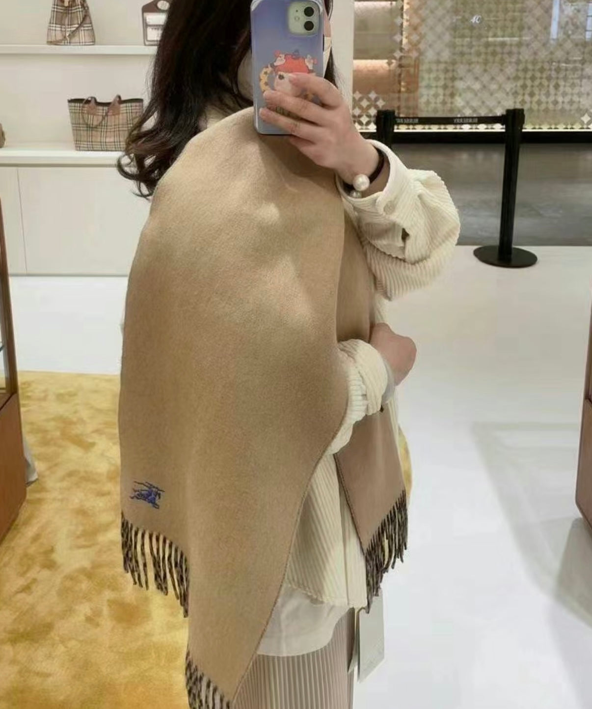 BURBERRY REVERSIBLE SCARF 180 CM IN BROWN MIX BLACK CASHMERE 407412